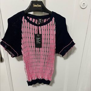 ITALY  TRICOT CHIC  NEW PLEATED STRETCH SWEATER size 14  100%  COTTON